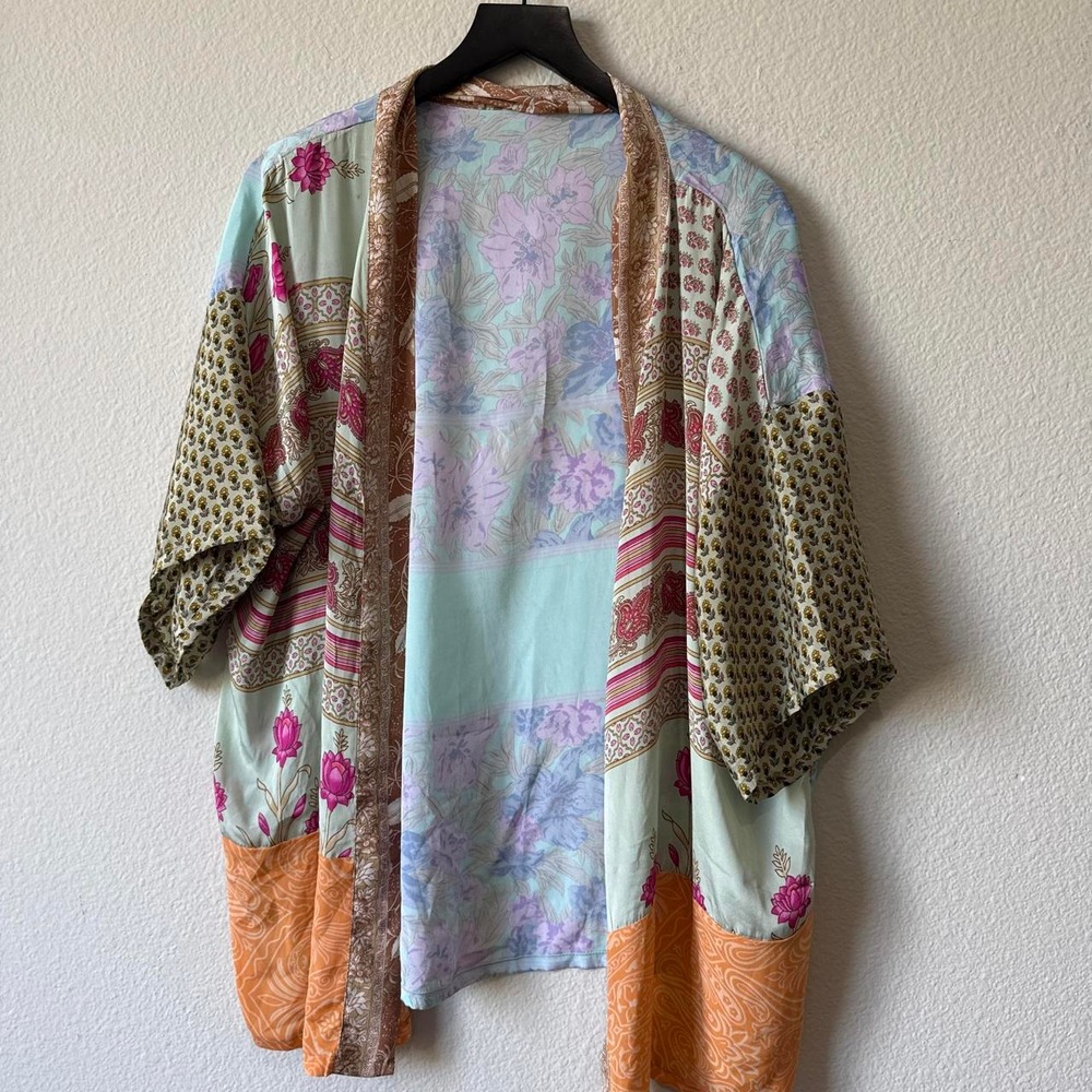 100% silk vintage open front robe